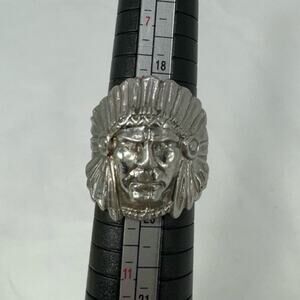 Large hand cast Native American Chief ring